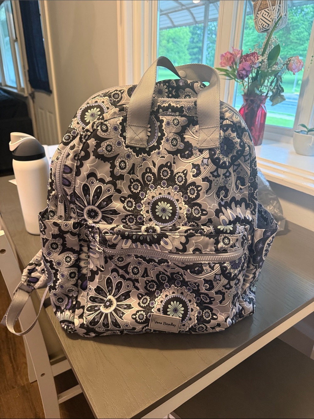 Vera Bradley Gray Floral Quilted Backpack